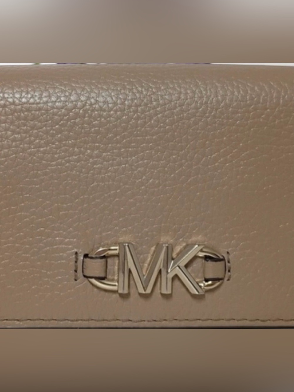 Michael Kors Taupe Pebbled Leather Wallet with Gold MK Emblem